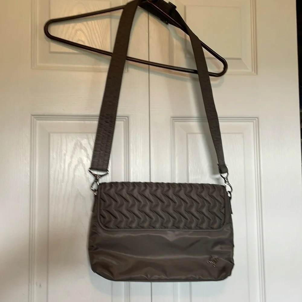 Lug Soar Gunmetal crossbody Quilted shimmer iridescent magnetic close adjustable